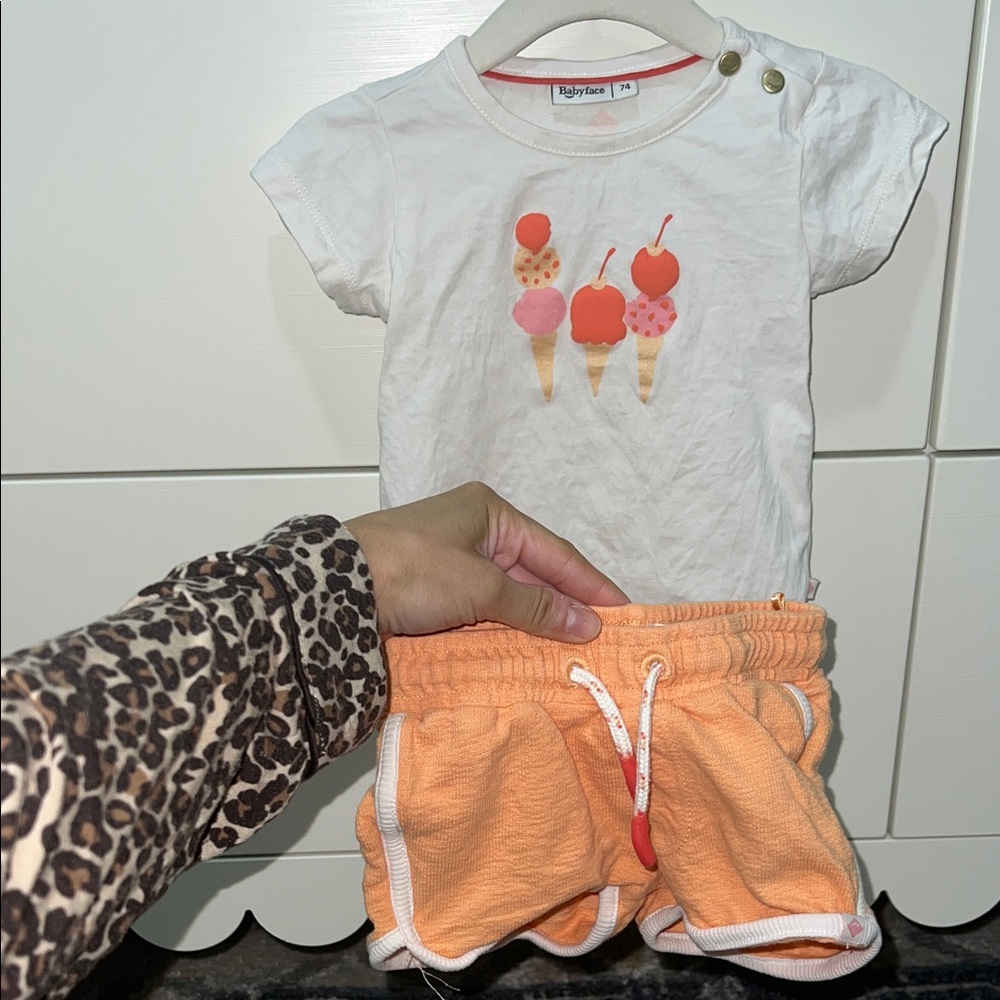 Babyface Ice Cream Puffer Tee and Orange Shorts Athletic Set
